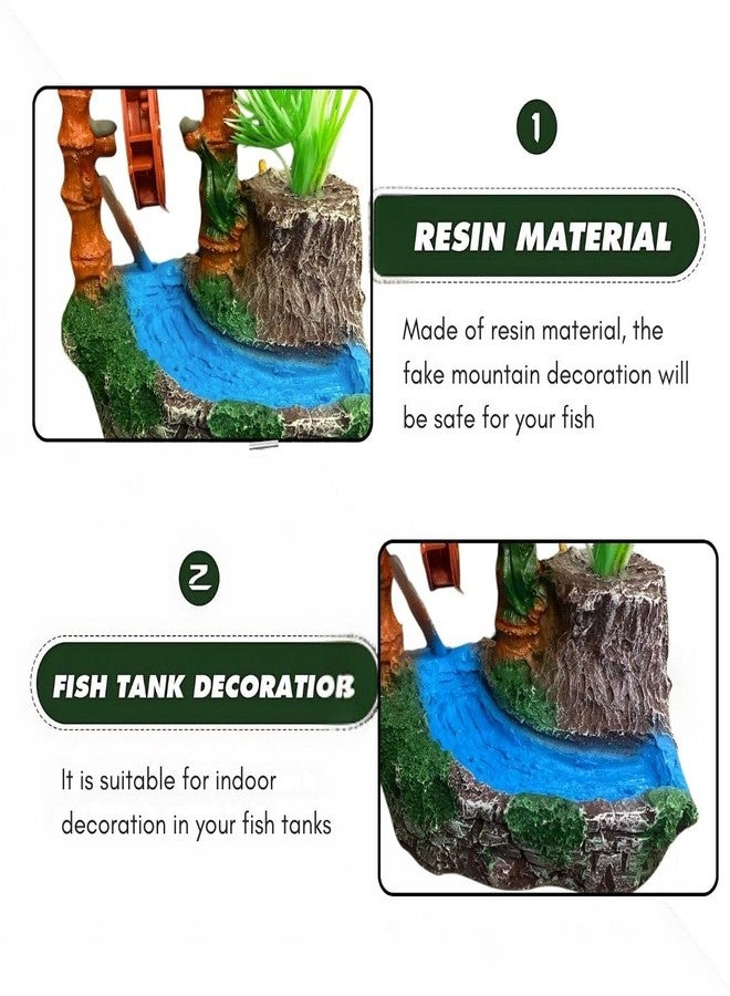 PET FUN Water Wheel Oasis Aquarium Decoration - Resin Watermill Fish Tank Ornament with Artificial Plant - Hiding Spot for Betta, Shrimp & Small Fish - Aquascaping Accessory for Freshwater & Saltwater - Image 4